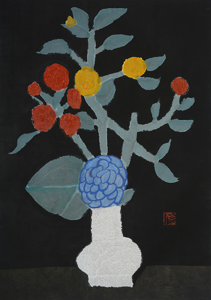 Jang Byeong Eun · Eastbrush · 张炳彥 · black_flower_058 · mixed_media_on_paper · 1189mm_x_841mm · 2025